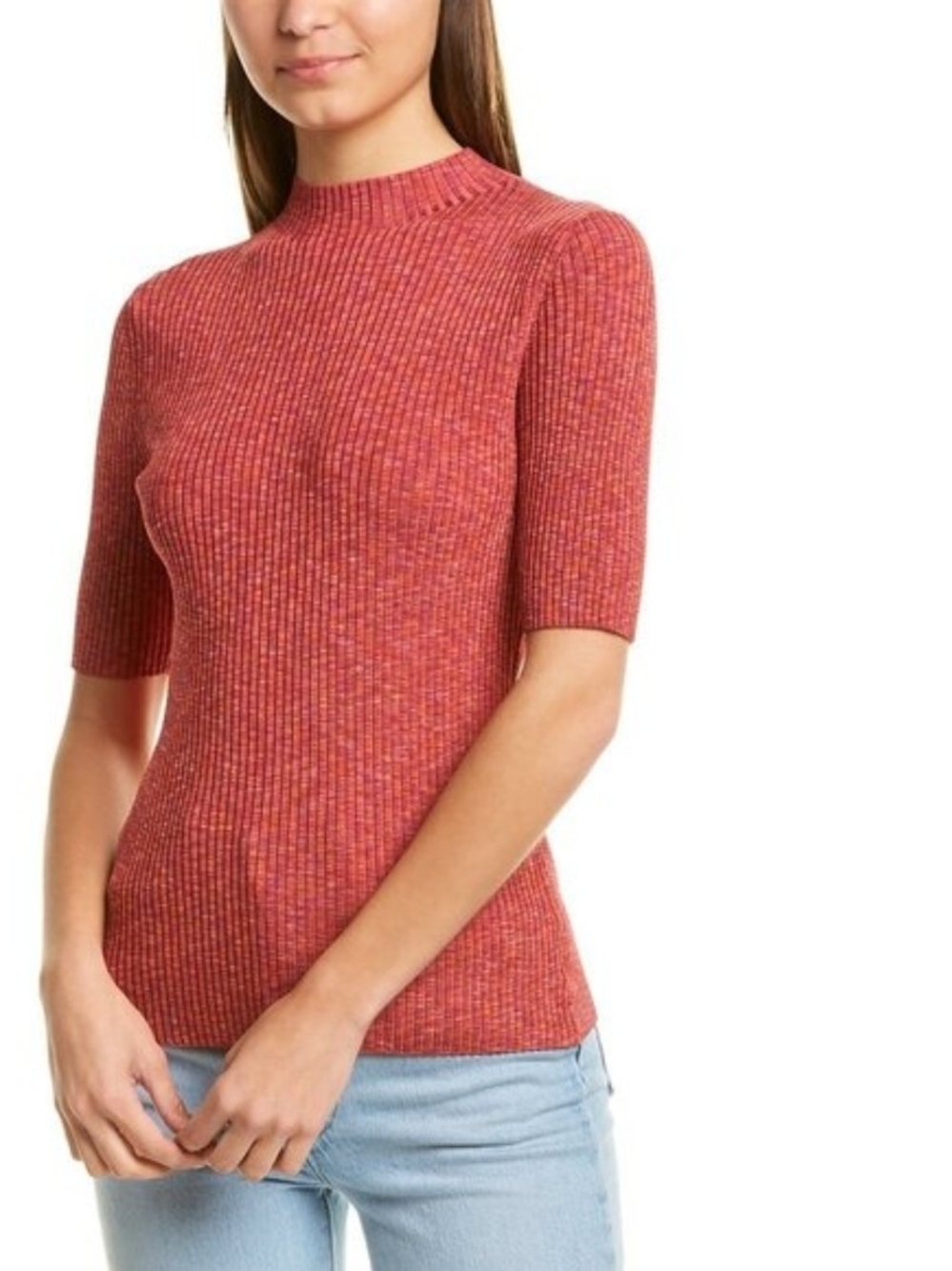 Theory Leenda Cabled Print Mock Neck Sweater S Heavy Knit Stretch Marled Luxe